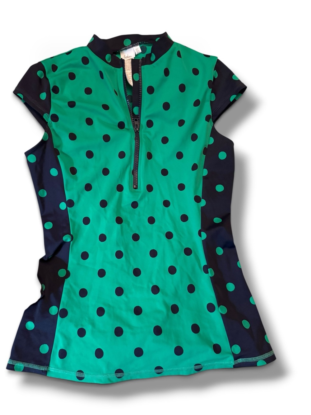 Boden Swim Rash Guard Top Polka Dot Navy Blue Green Parrot Kelly Short Sleeve 8